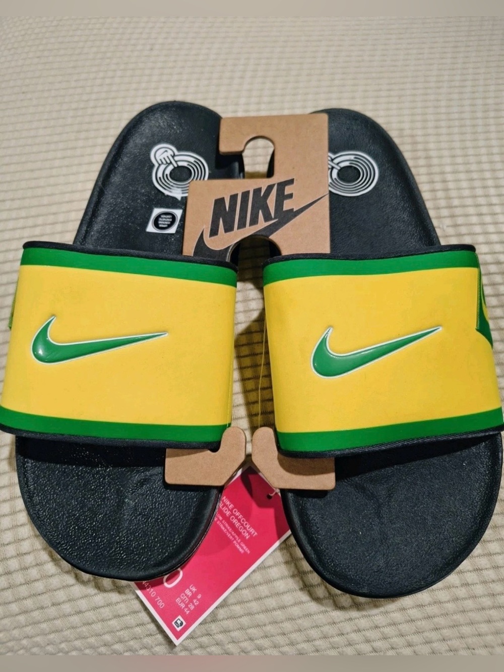 Oregon Nike Yellow & Green Swoosh Slide Sandals